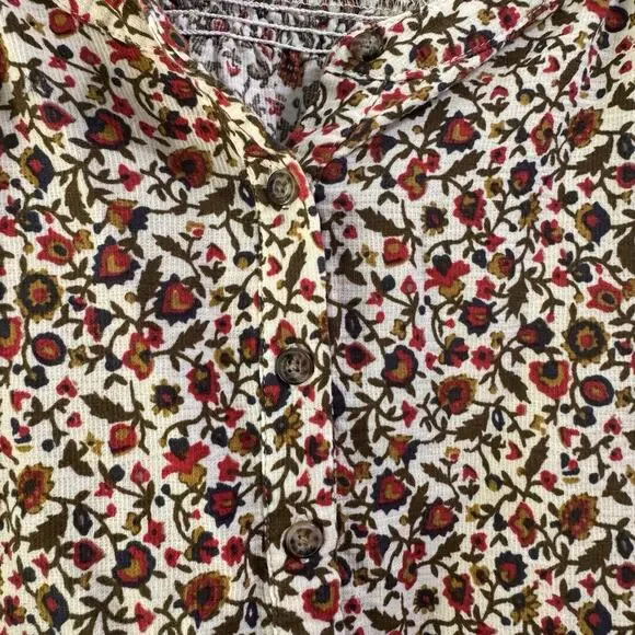 Toad & Co Manzana Peasant Top XS Ivory Red Floral Henley Long Sleeve Boho Hippie - Picture 3 of 11